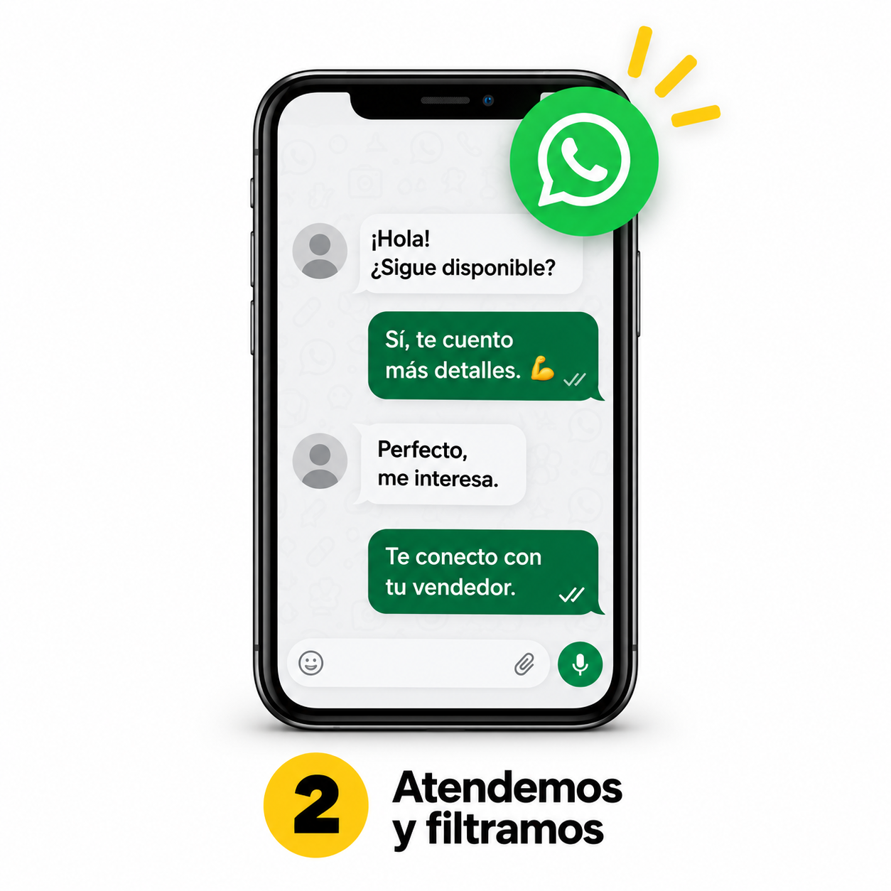 Paso 2: Atendemos y filtramos. Conversación ilustrativa por WhatsApp.