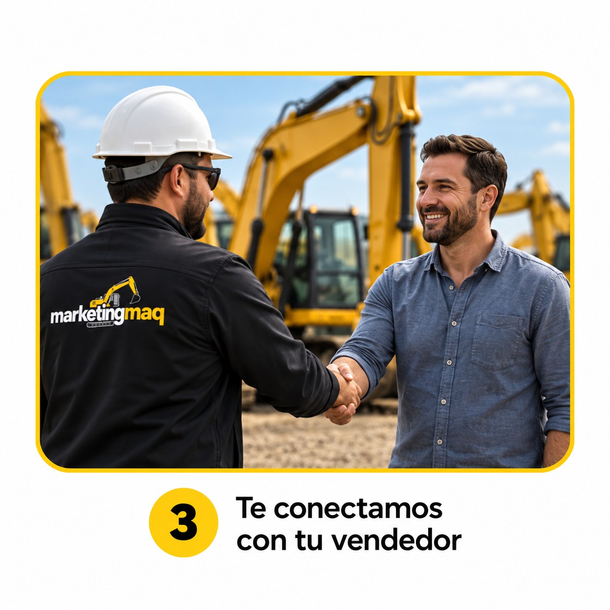 Paso 3: Conectamos al interesado con tu vendedor. Encuentro ilustrativo junto a maquinaria.